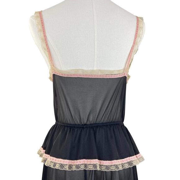 Vintage 70s Gossard Artemis Black & Pink Lacy Embroidered Maxi Nightgown size S - Picture 9 of 11